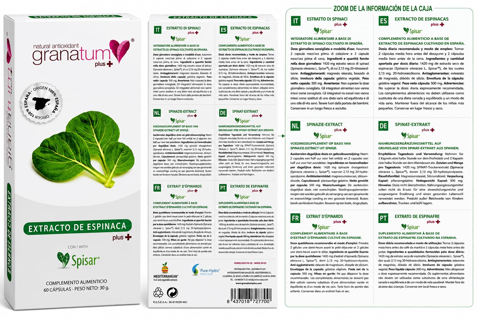 Granatum Plus - Spinatextrakt - 20-Hydroxyecdysone - Nahrungsergänzungsmittel - Stoffwechselwohlbefinden - Sportliche Leistung - Muskelmasseaufbau - 1 Box 60 Kapseln