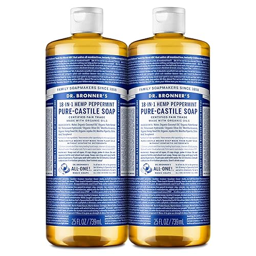 Set de 2 unidades Dr Bronners organic soaps Jabón 18 en 1 de castilla pura y cáñamo menta 25 fl oz 739 ml cada uno Set de 2 unidades Dr Bronners organic soaps Jabón 18 en 1 de castilla pura y cáñamo menta 25 fl oz 739 ml cada uno