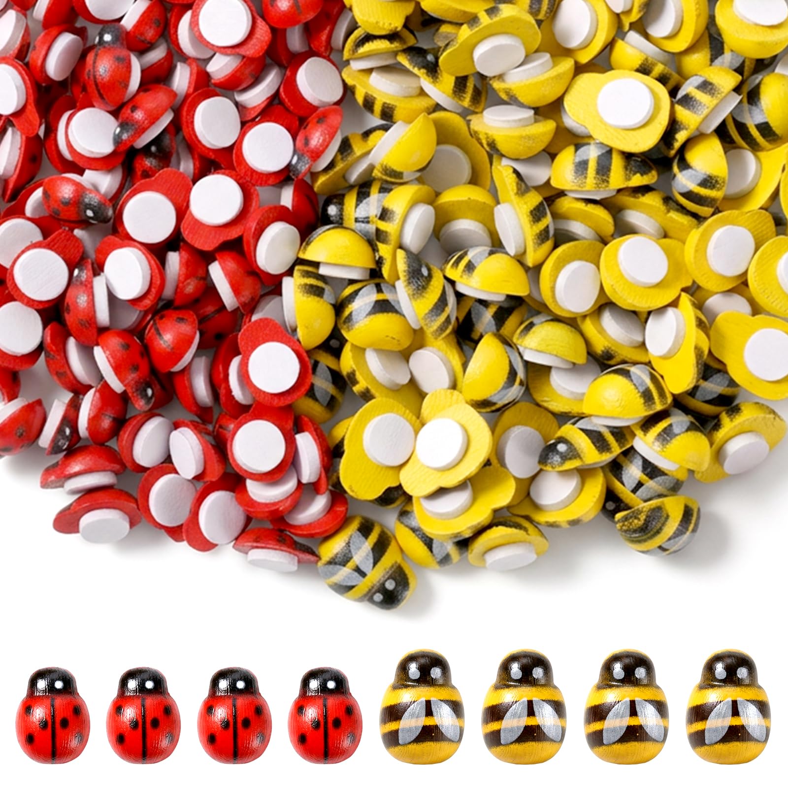 300PCS Mini Resin Bees Ladybugs Decor, Self-Adhesive Embellishments