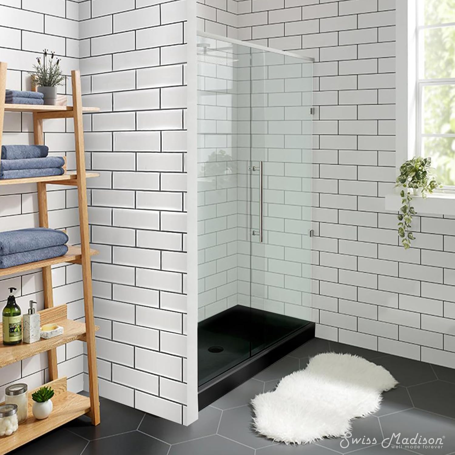 Swiss Madison Well Made Forever SM-SB528 Voltaire 48 x 36 Acrylic Black, Single-Threshold, Center Drain, Shower Base, 48" x 36"