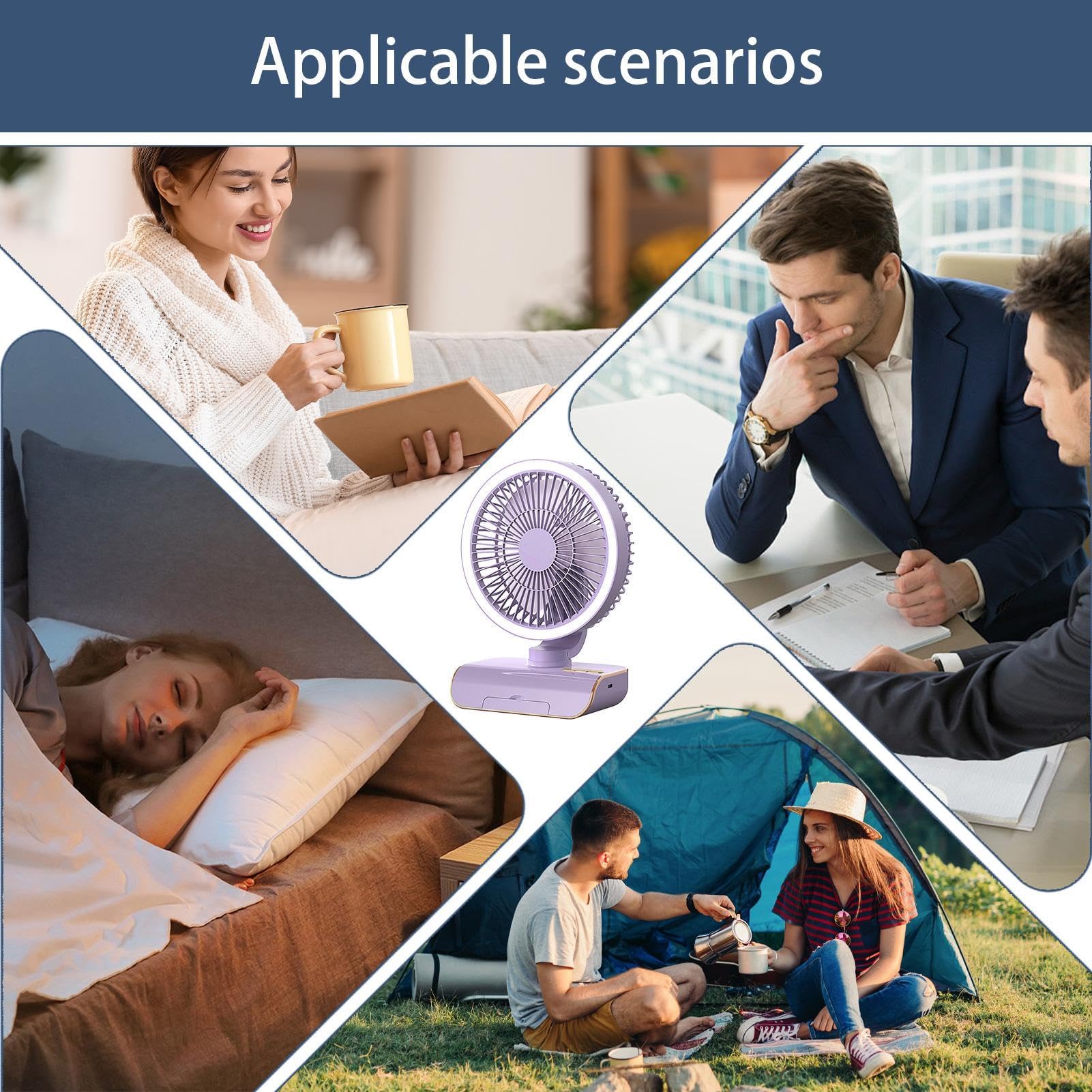 Genérico Ventilatore circolatore d'aria da scrivania, ricarica USB, multifunzione, potente, per ufficio, campeggio, viaggi, soggiorno, casa e camera da