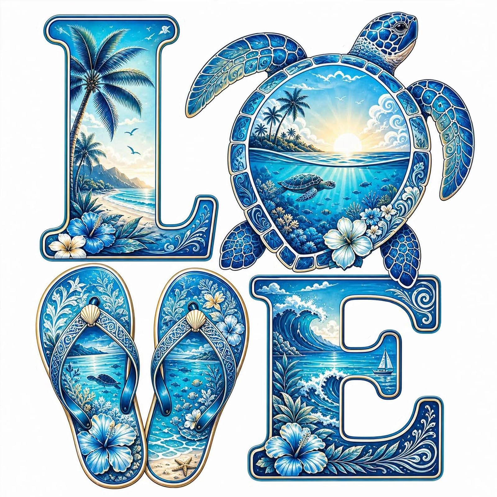 Ocean Love Letters Paint by Numbers Kits Drawing Paintwork on Canvas 13.78x13.78inch with Frame Canvas Oil Painting Number Painting for Beginners Adults Gift Home Wall Decor