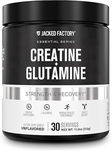 Jacked Factory Creatina + glutamina - Suplemento de creatina con L-glutamina para recuperación muscular, crecimiento muscular, mayor fuerza, mayor