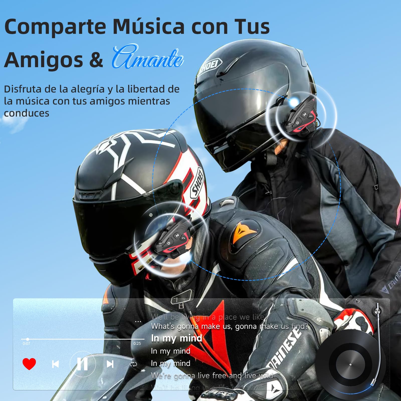 Moman Intercomunicador Casco Moto, CP-S Auriculares Manos Libres Moto 2000M Sistema de Comunicación para 8 Motociclistas con Cancelación de Ruido/FM/Compartir Música/Impermeabilidad, Individual