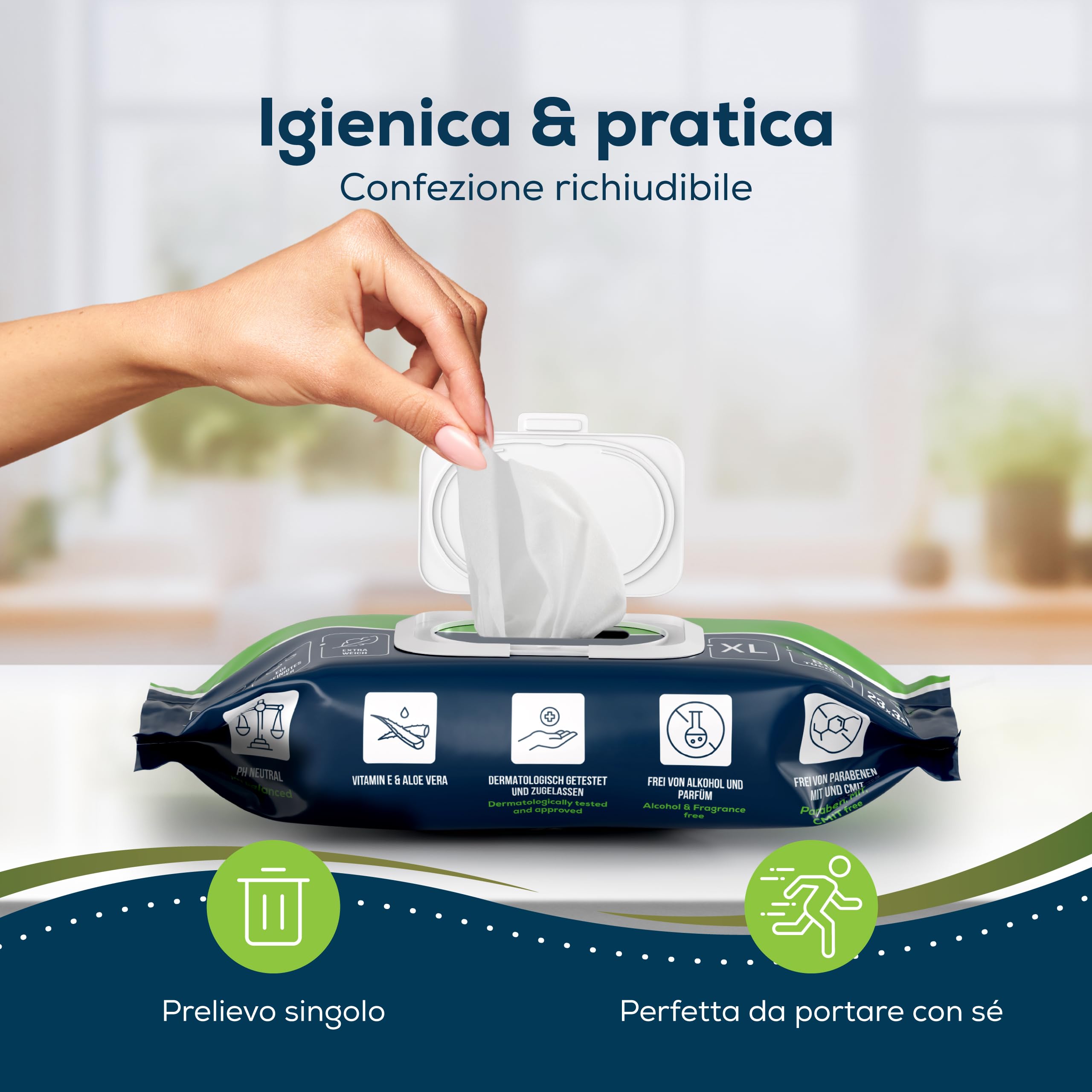 Sensalou Salviettine Umidificate XXL 23×33 cm Per Corpo & Superficie – Ultra Morbide, Senza Alcool, Pelle Sensibile – Uso Quotidiano, Cura Igienica, Salviettine Spesse – Confezione 80 Pezzi