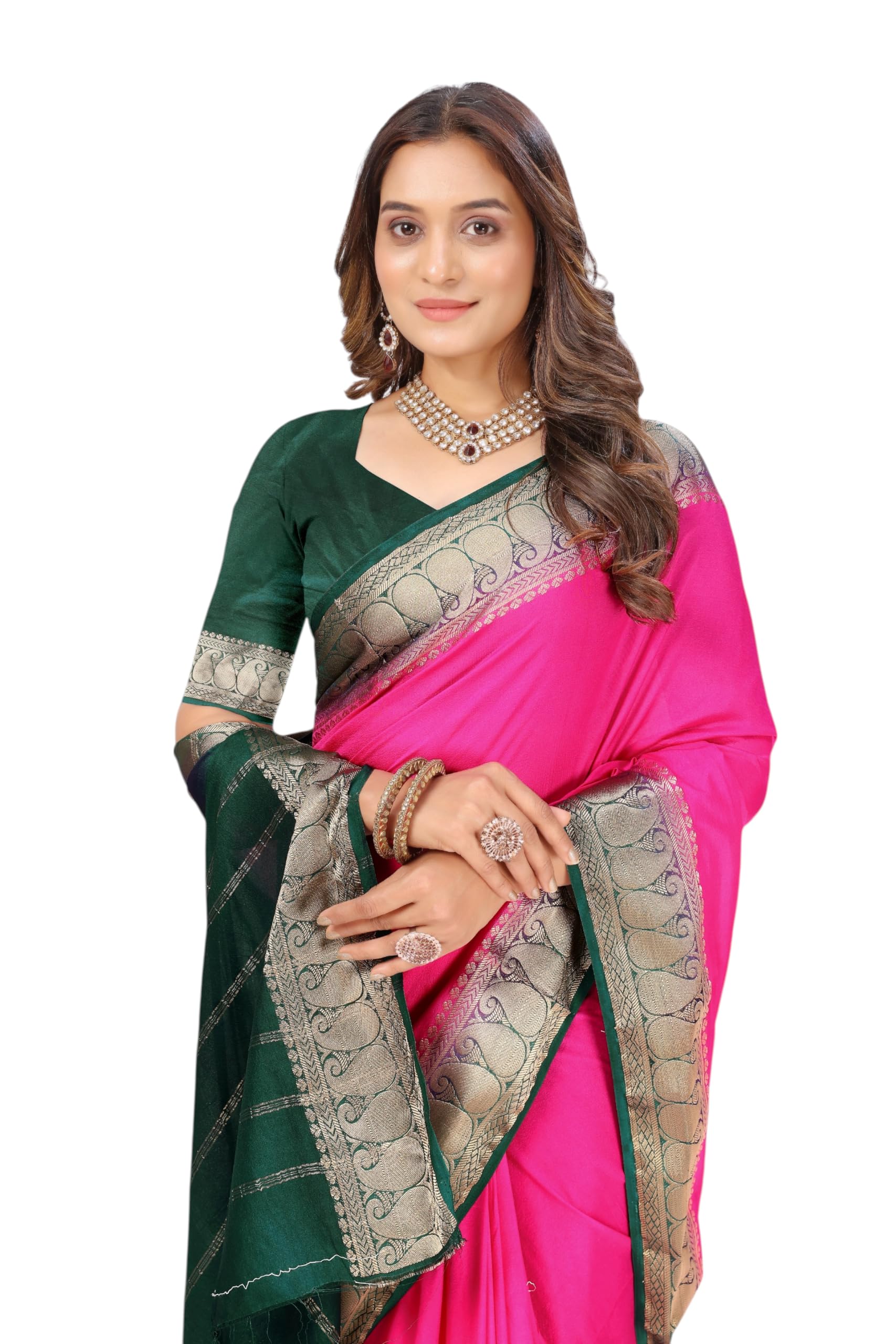 RAJMALA Women's Floral Design Elegance Mysore Cerep Silk Saree with Matching Blouse Peice-image-2