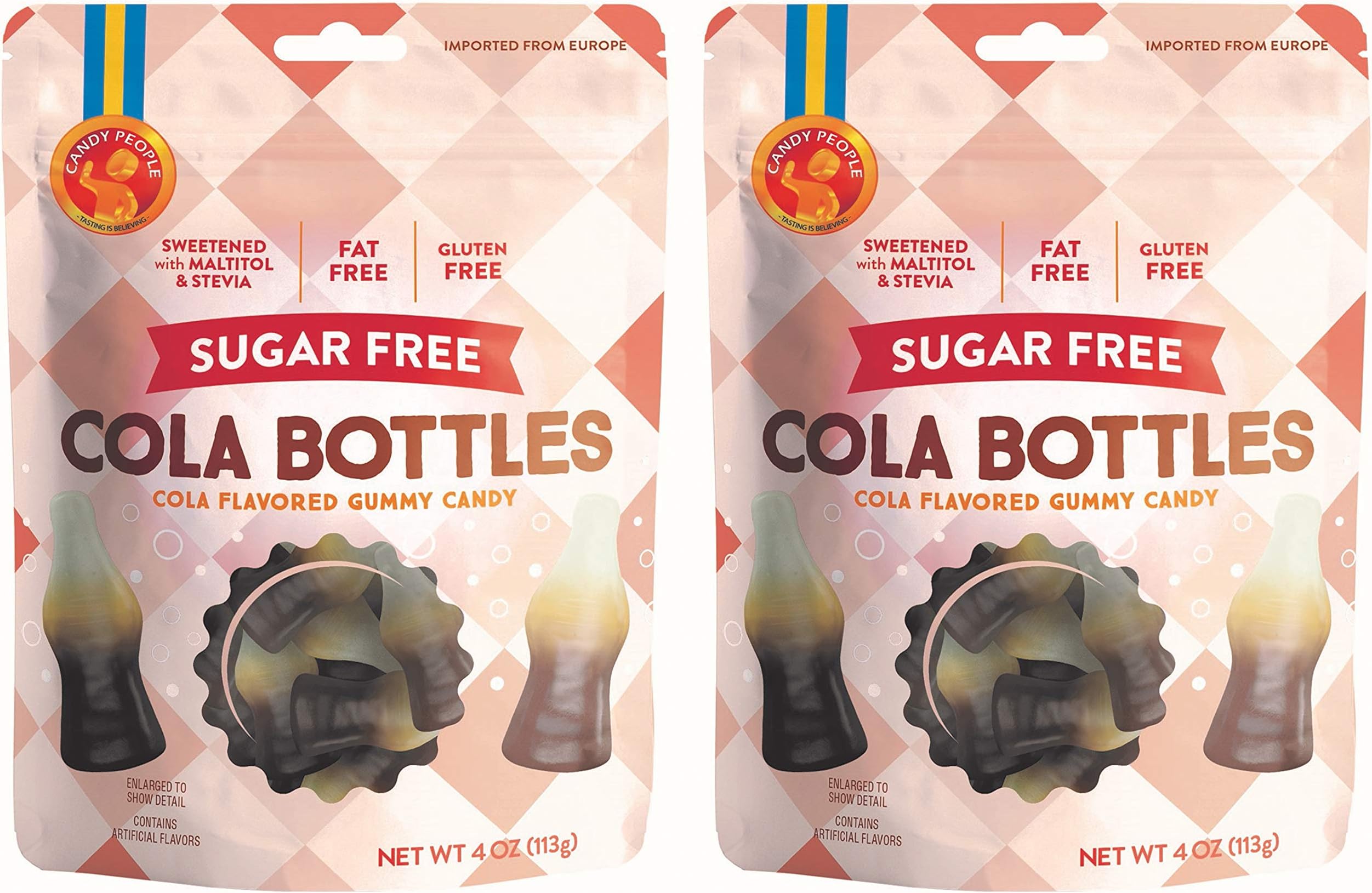 Candy People Swedish Candy Sugar-Free Cola Gummy Candy 4 Ounce โ Fat Free and Gluten Free Cola Candy Sweetened with Stevia (Pack of 2)