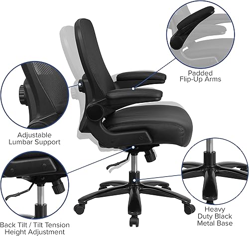 Miniatura 22 de Flash Furniture Silla giratoria grande y alta para oficina y juegos con soporte lumbar y espalda, silla de oficina ergonómica de malla con Tela
