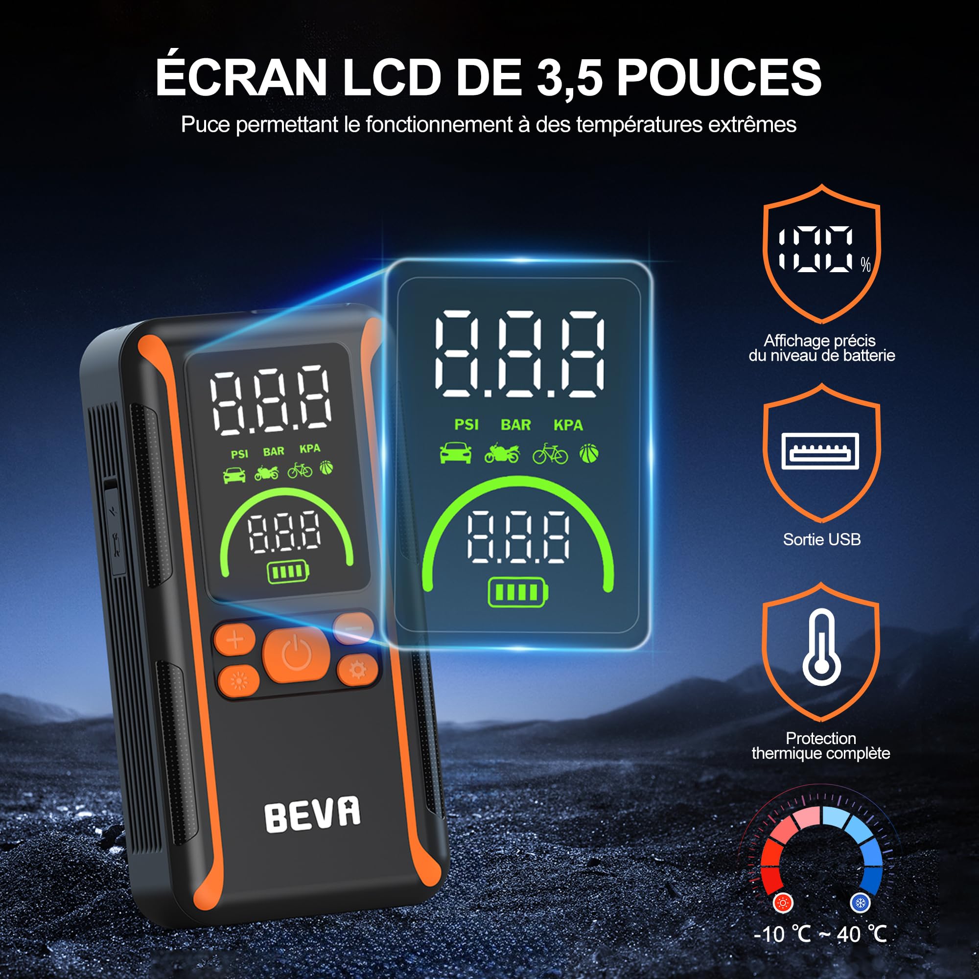 BEVA Booster Batterie Voiture 12V Portable (Ljusqu'à 6L Essence/3L Diesel)