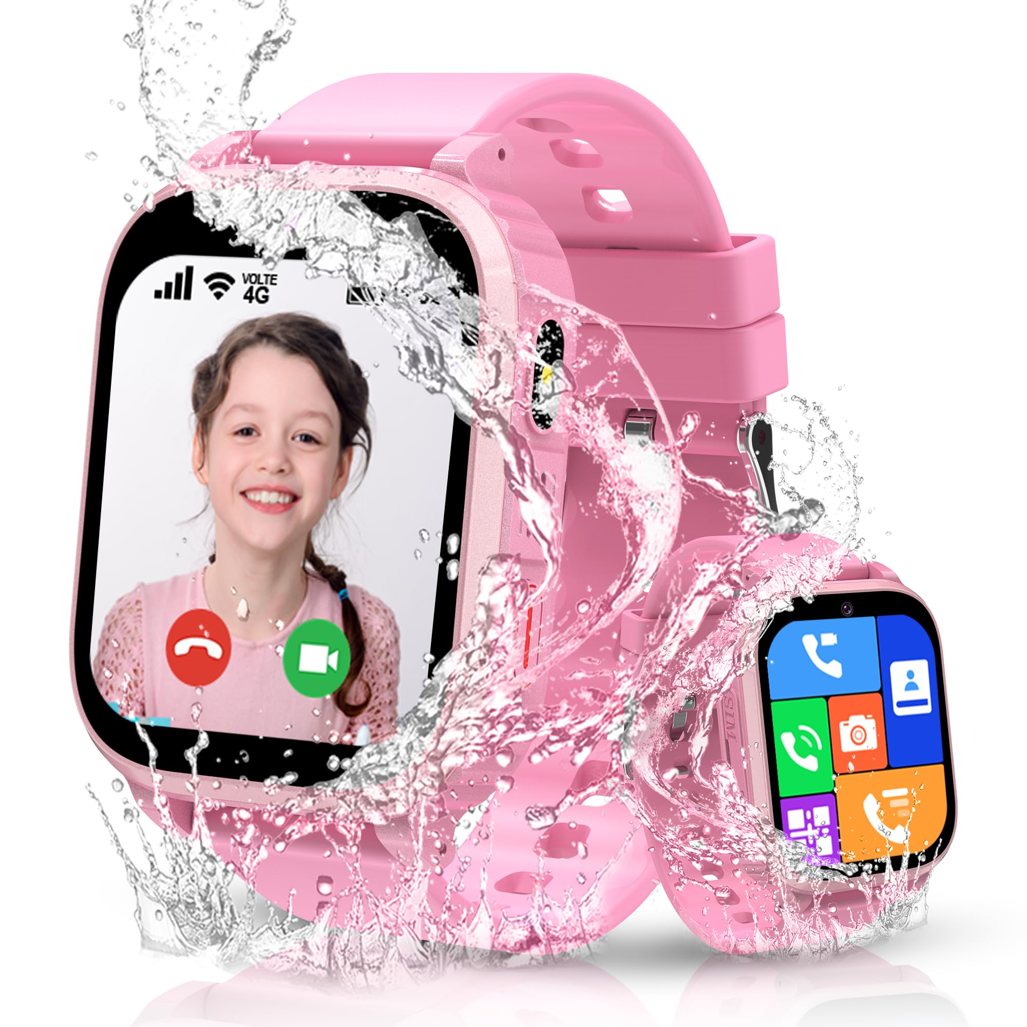 Smart Watch Child 4G, Smartwatch Children GPS and Calls, GPS Watch Children Locator and Calls Video Call Phone SOS Chat Alarm Clock Game IP68 Waterproof, WatchChildren Gift for 4-12 Years