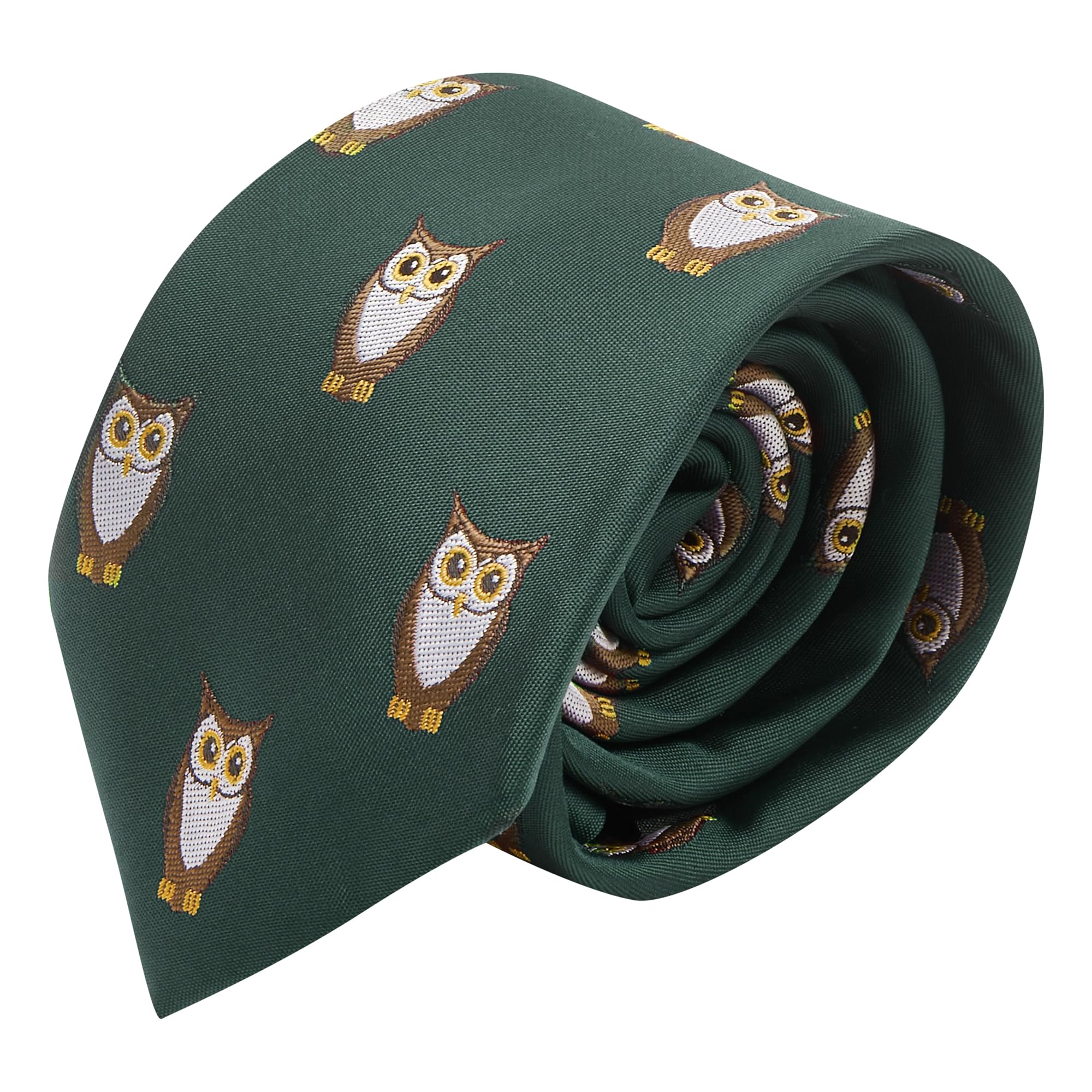 King & Priory Dark Green Embroidered Owl Tie