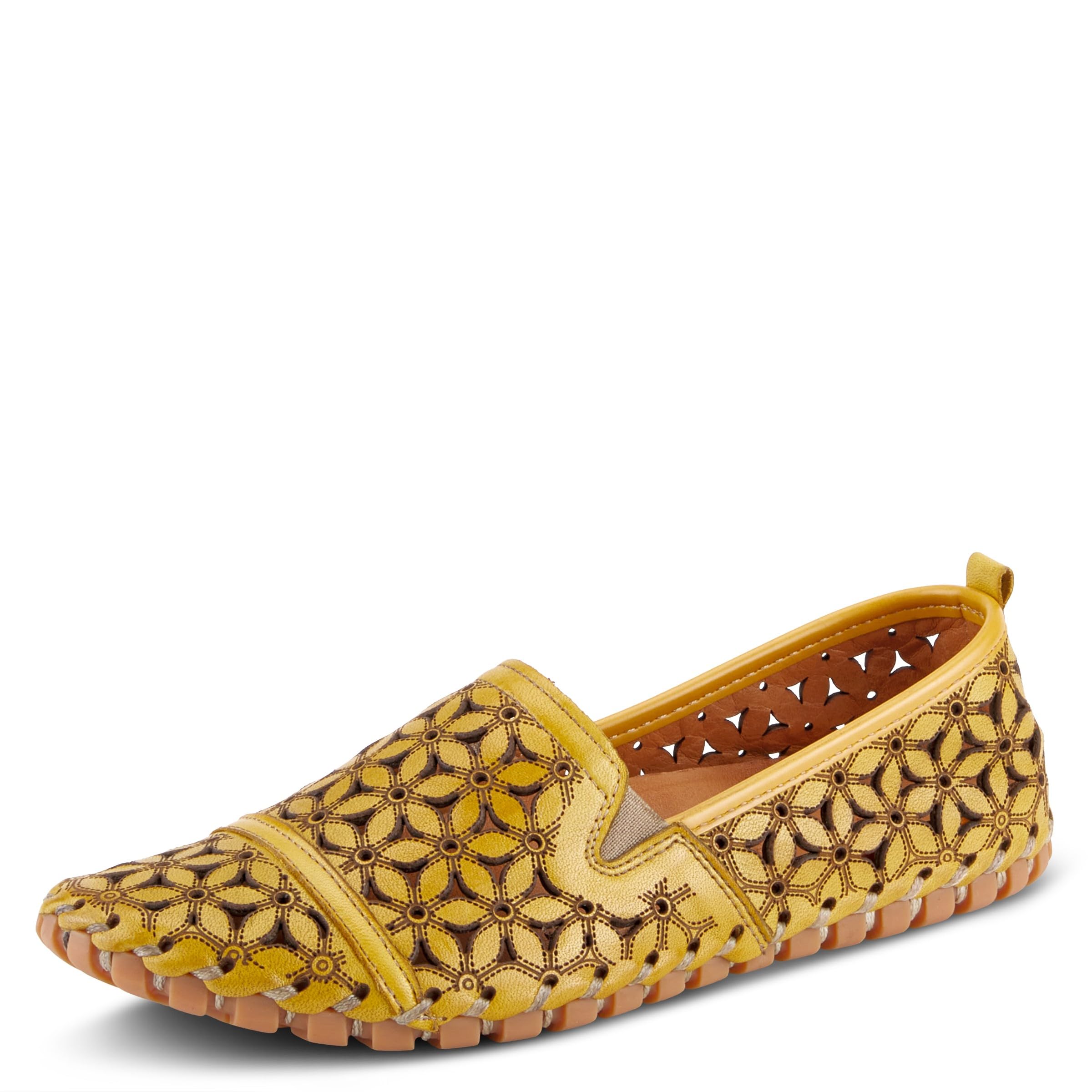 Spring Step Flowerflow Shoes for Women - Leather Womens Loafer with Floral Laser Cutout - Comfortale Slip-On Shoes for Womens