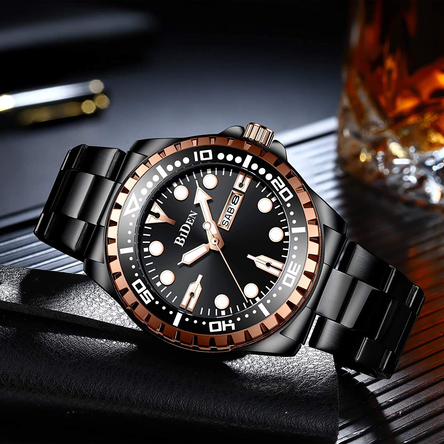 MASTOP Reloj para hombre con cronógrafo, resistente al agua, de acero inoxidable, con fecha de negocios, analógico, de cuarzo, para hombre