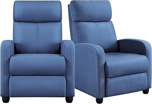 Yaheetech Silla reclinable de tela de 2 asientos con cojín de asiento grueso y respaldo reclinable para sala de estar cine en casa color azul claro