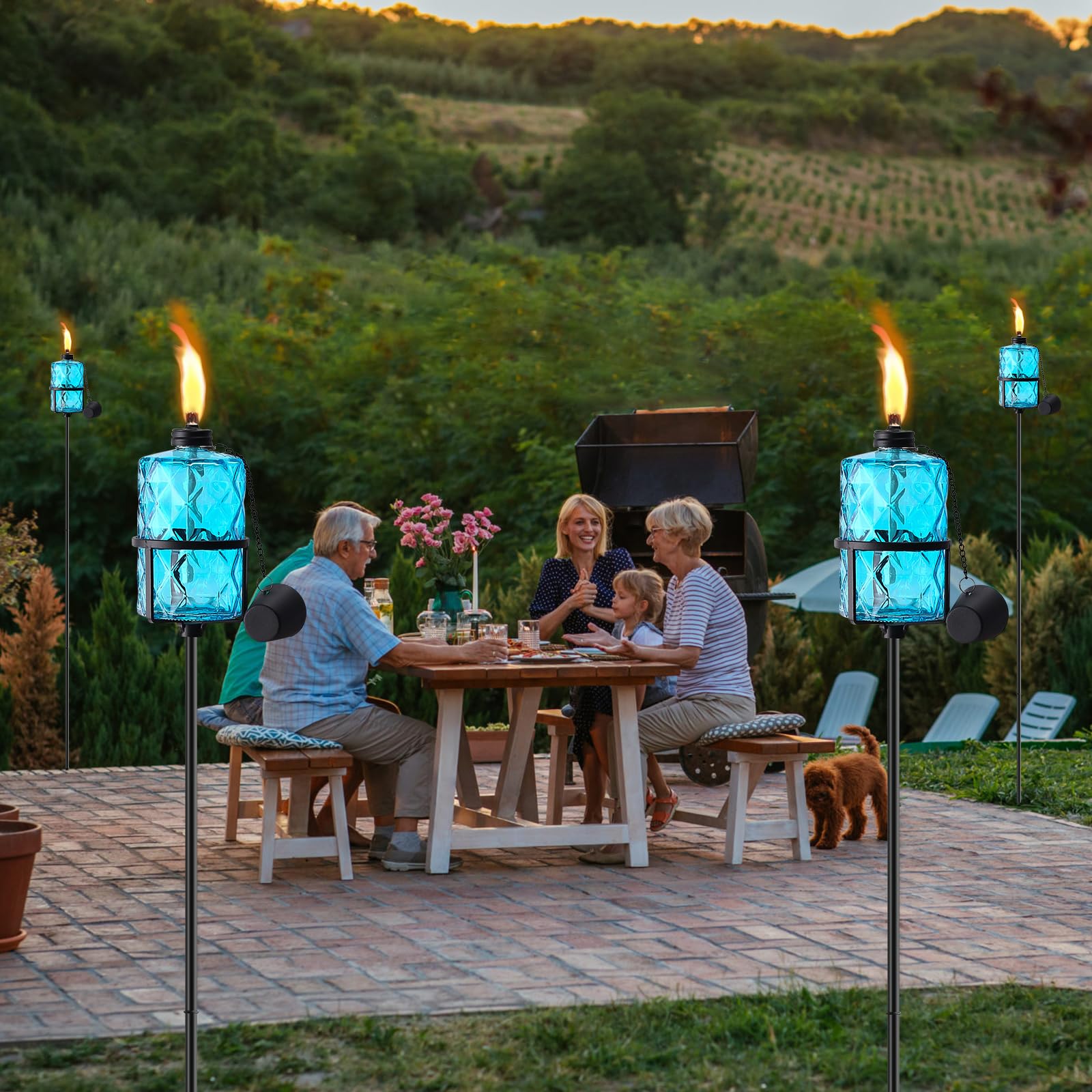カリフォルニアパティオ　California patio トーチ 4 Pack Blue Glass Garden Torch,60-Inch Outdoor Torch Garden Décor