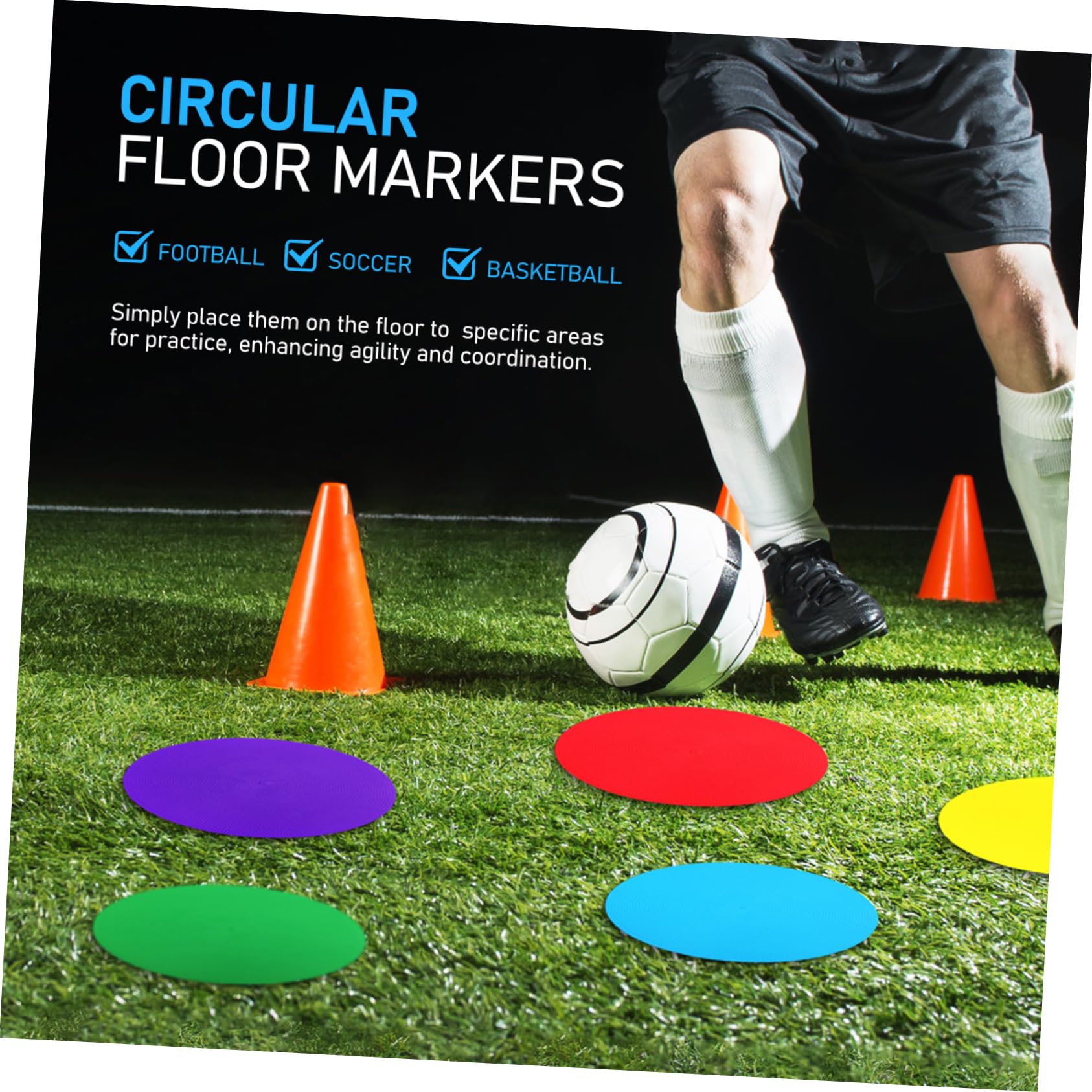 Garneck Agility Dots Gym Training Floor Markers 6 Pack Round Flat Cones Non-Slip Markers for Classroom Sports