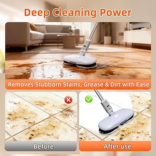 Miniatura 3 de GOBOT Trapeador eléctrico inalámbrico con motor de alta velocidad, potencia de limpieza mejorada, material duradero, faro LED, tanque de 10.1 fl oz,