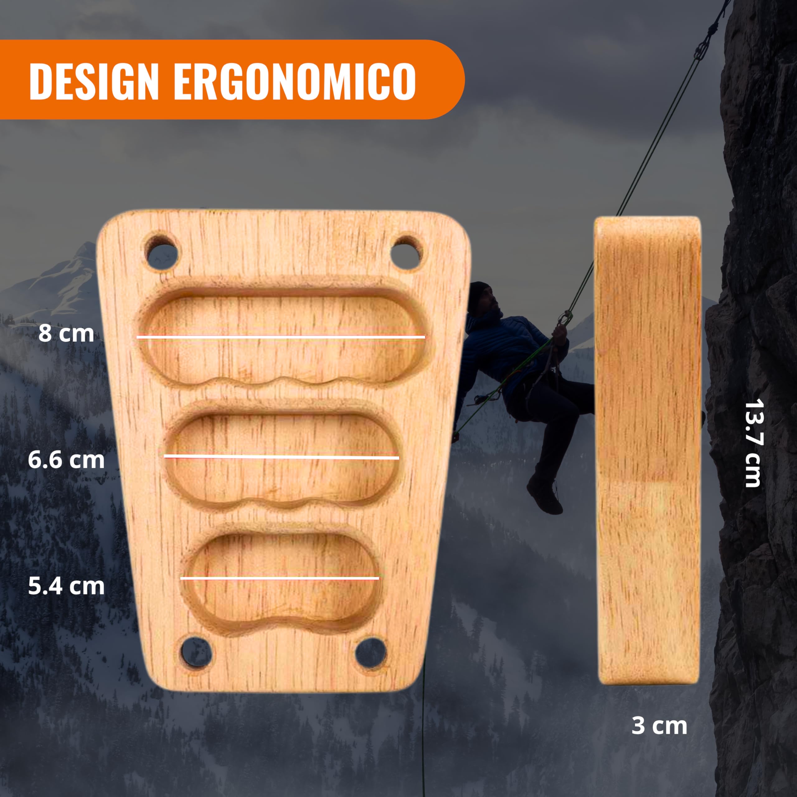Hangboard Trave Arrampicata per Allenamento Arrampicata | Tavola di Allenamento Portatile in Legno con Prese Multiple, Ideale per Forza, Resistenza e Grip per Climbers