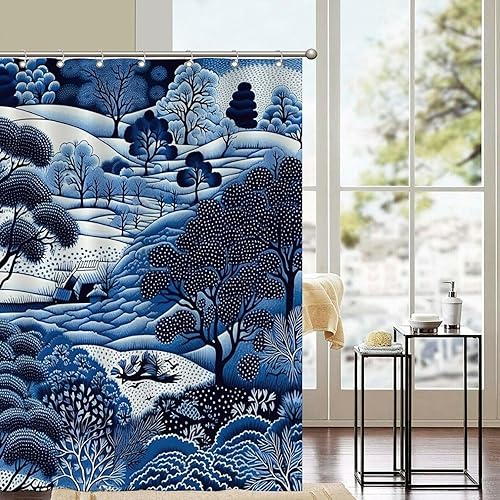 Miniatura 911 de Cortinas de ducha de baño con ganchos, 72 x 92 pulgadas, cortina de ducha de tela impermeable con diseño de flores y pájaros, cortina de ducha