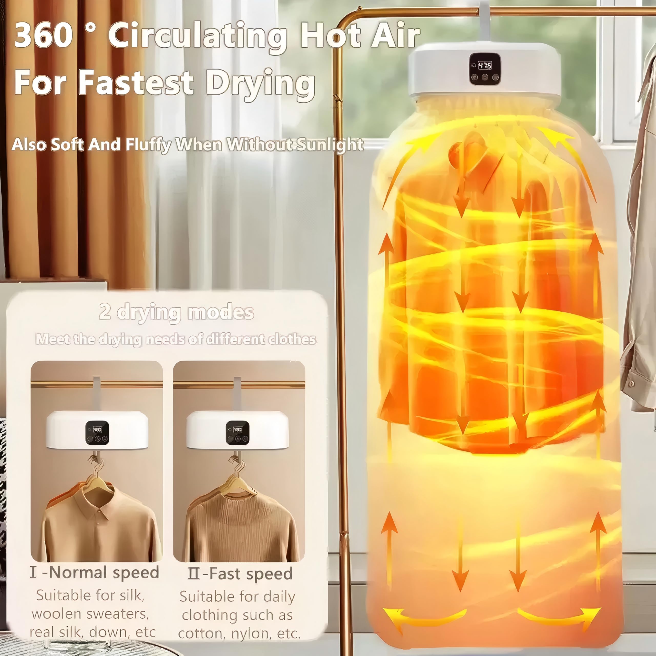 Asciugatrice Elettrica Portatile, 600 W Asciugatrice Pieghevole a Pompa di Calore Portatile con Timer,Asciuga Panni Elettrico per Appartamenti, Casa, Viaggi