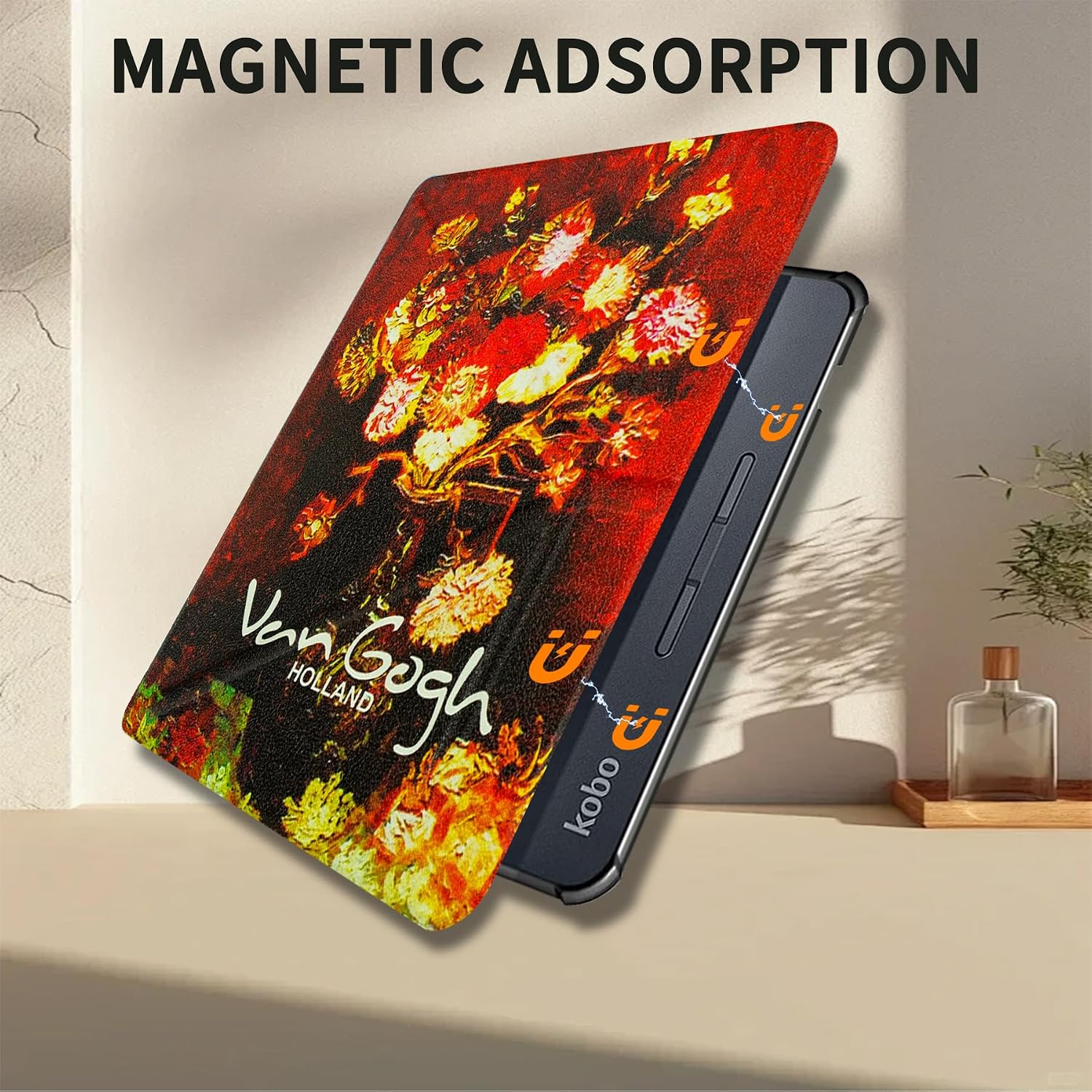 Fit for Kobo Libra H2O Case e-Reader, Lightweight Premium PU Leather Protective Cover with Auto Sleep/Wake, Black. (Flower Paradise, One Size)