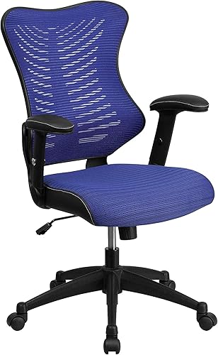 Miniatura 4 de Flash Furniture Kale Silla de oficina ergonómica giratoria ejecutiva de malla azul con brazos ajustables