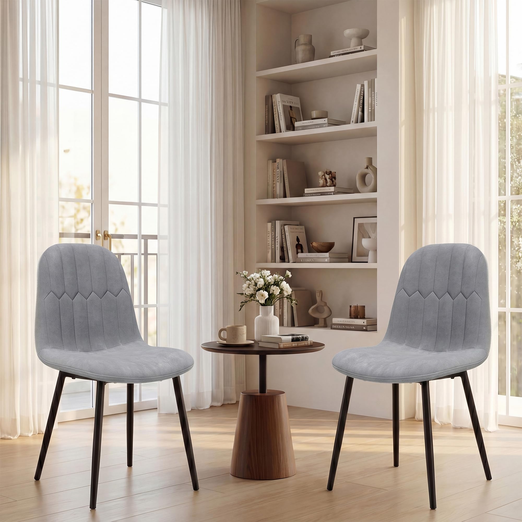 APICIZON Set di 4 sedie da pranzo in velluto, imbottite, schienale ergonomico, gambe in metallo, design retrò migliorato, per cucina, sala da pranzo, grigio