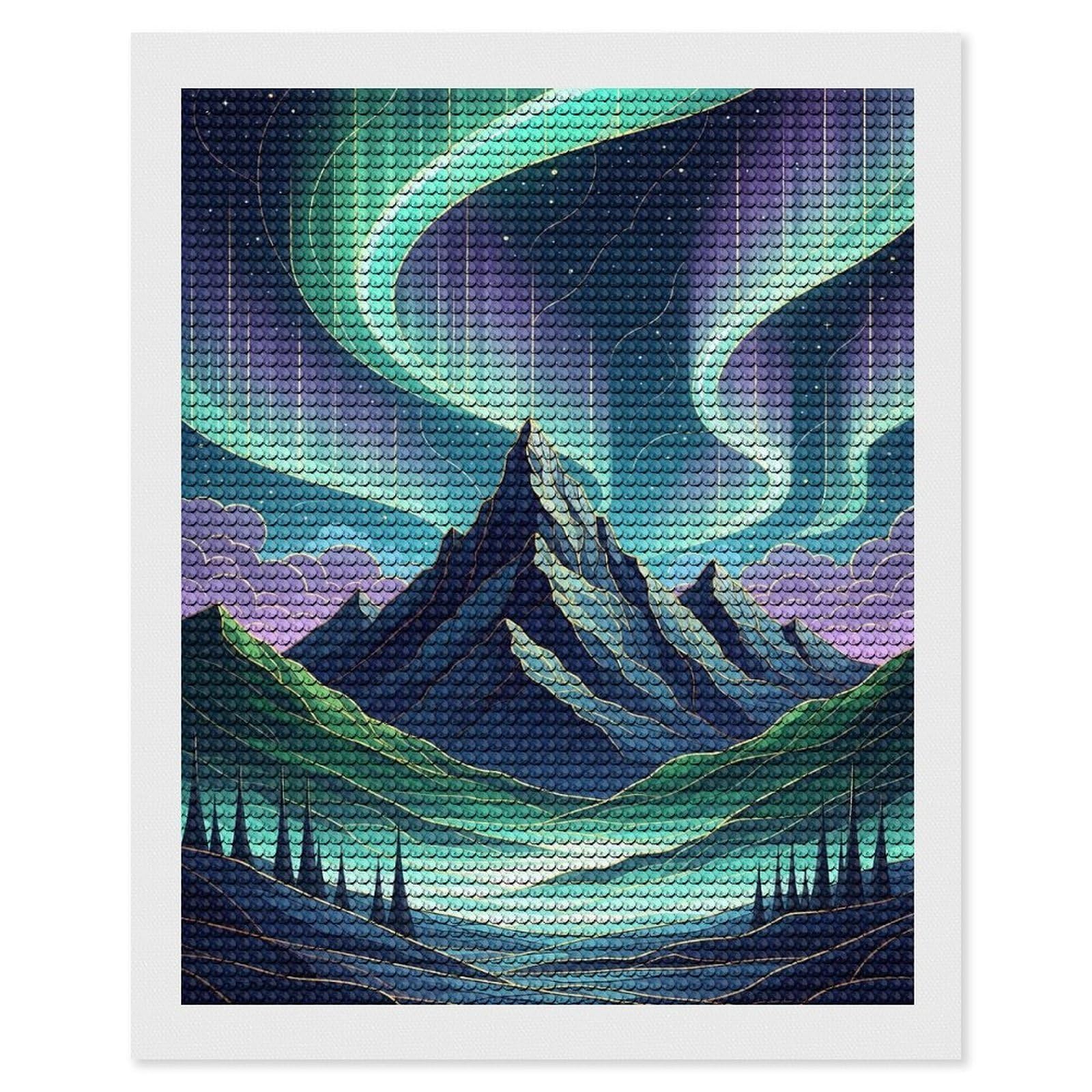Junmoney Aurora Borealis Over Mountain Landscape Diamond Art Kit 16"x20", Modern Decor, for Adults, Printed Canvas, Holiday Gift Idea, Fun Craft Experience