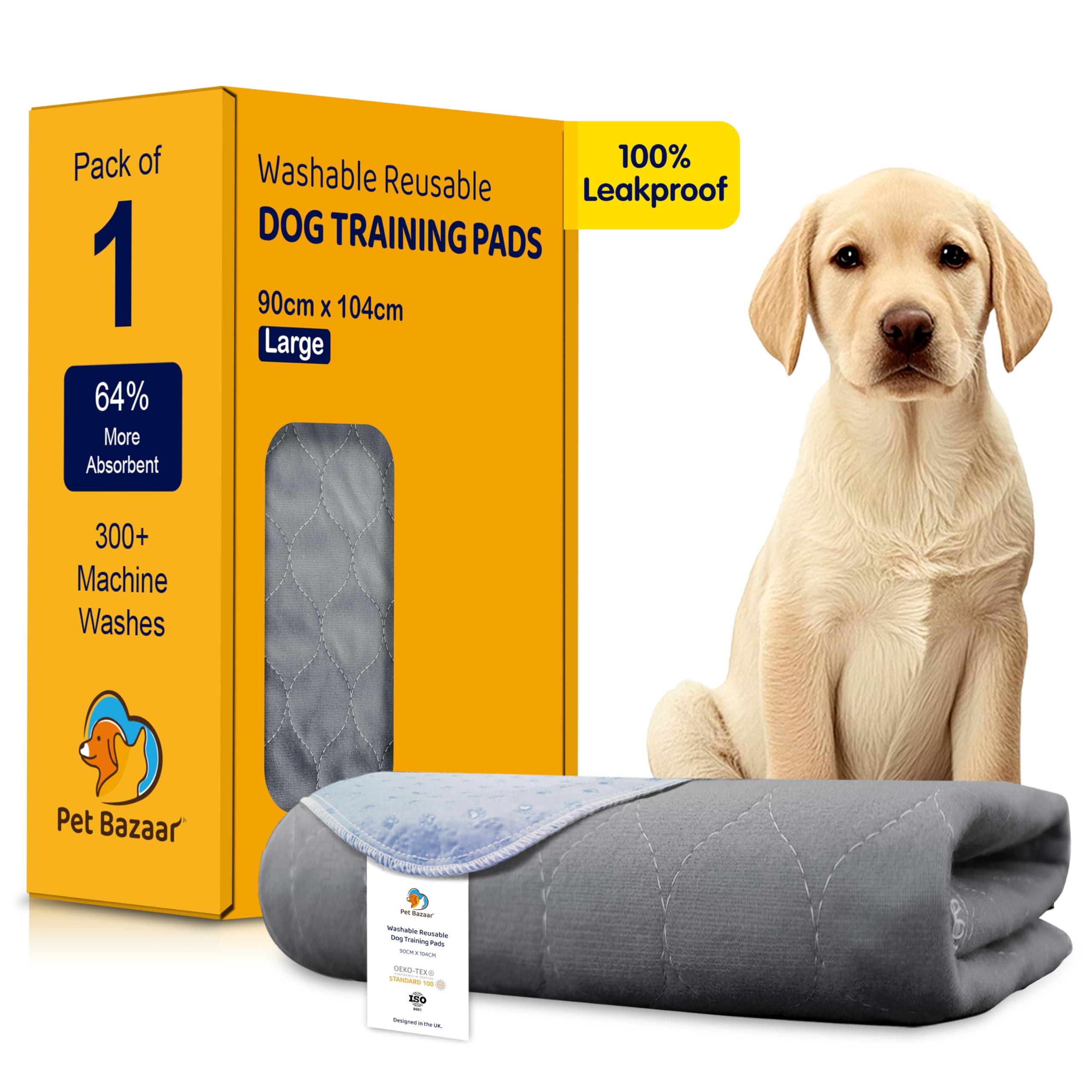 Pet Bazaar Grey Washable Puppy Pads – Large Reusable Dog Pee Pad, Non Slip Waterproof Training Mat For Puppies, Incontinence Bed Pads, Puppy Pads, Dog Pads For Pee, Pet Mats, 90 X 104Cm