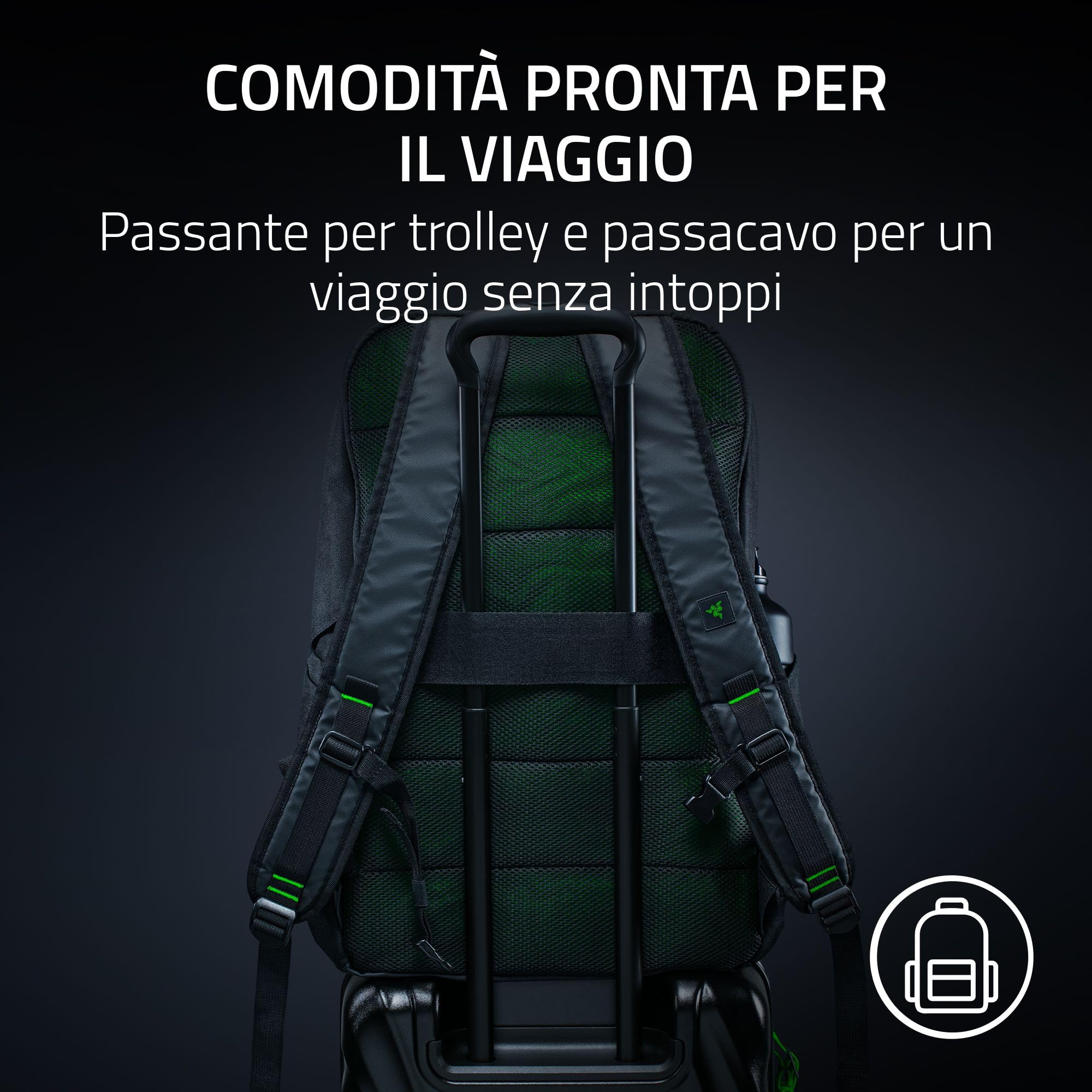Razer Rogue 18" V4 – Zaino da viaggio funzionale con scomparto per laptop da 18 pollici - Passante per valigie con rotelle - Resistente agli strappi e all'acqua - Comfort ergonomico | Nero