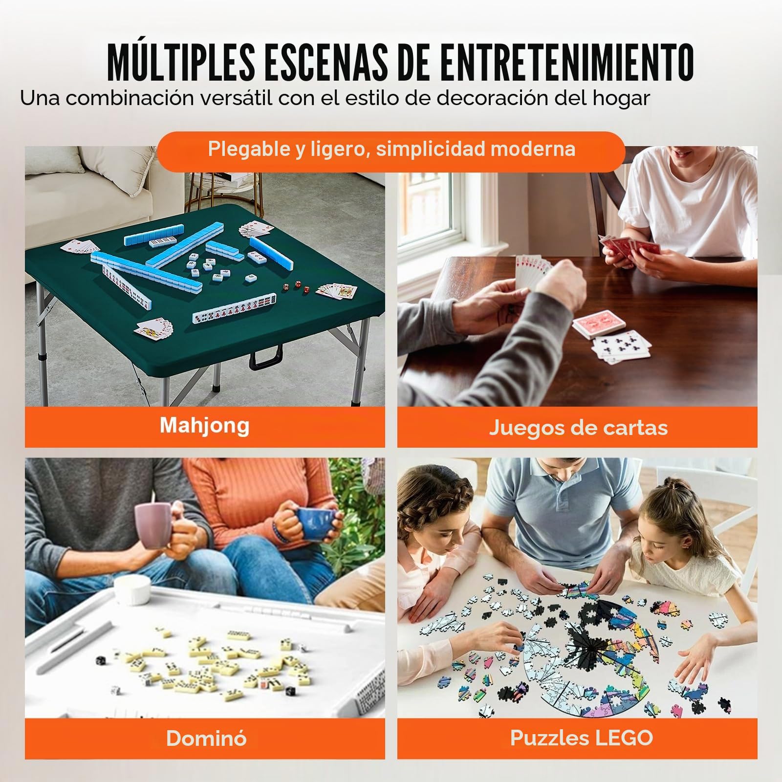 VEVOR Mesa Mahjong, Mesa de Cartas Plegable por la Mitad para 4 Jugadores con Tablero Verde, Mesa de Dominó Cuadrada Plegable Portátil con Asa de Transporte para Acampar al Aire Libre, Fiesta