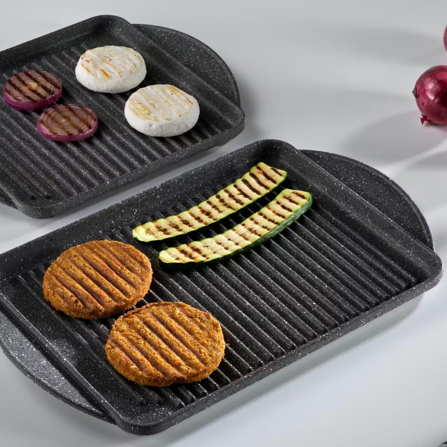 Avilia Bistecchiera Antiaderente per Induzione in Alluminio - Plancia Grill Rettangolare 37x28cm per Verdure, Bistecche e Pesce, Cottura Salutare e Uniforme