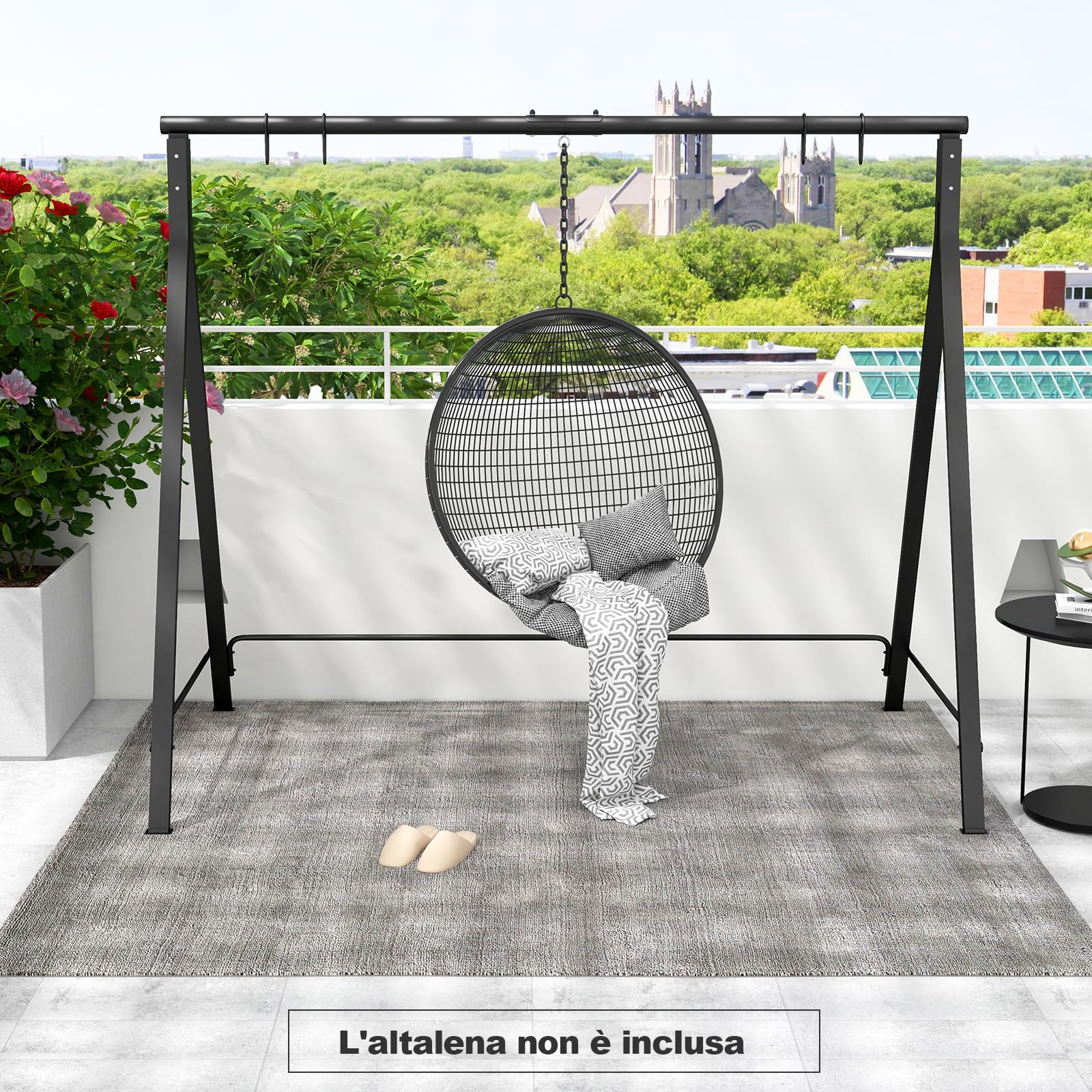 COSTWAY Supporto per Altalena in Metallo, Struttura a Forma di A | Telaio per Altalena da Giardino in Metallo, Portata 160 kg, 210 x 115 x 175 cm