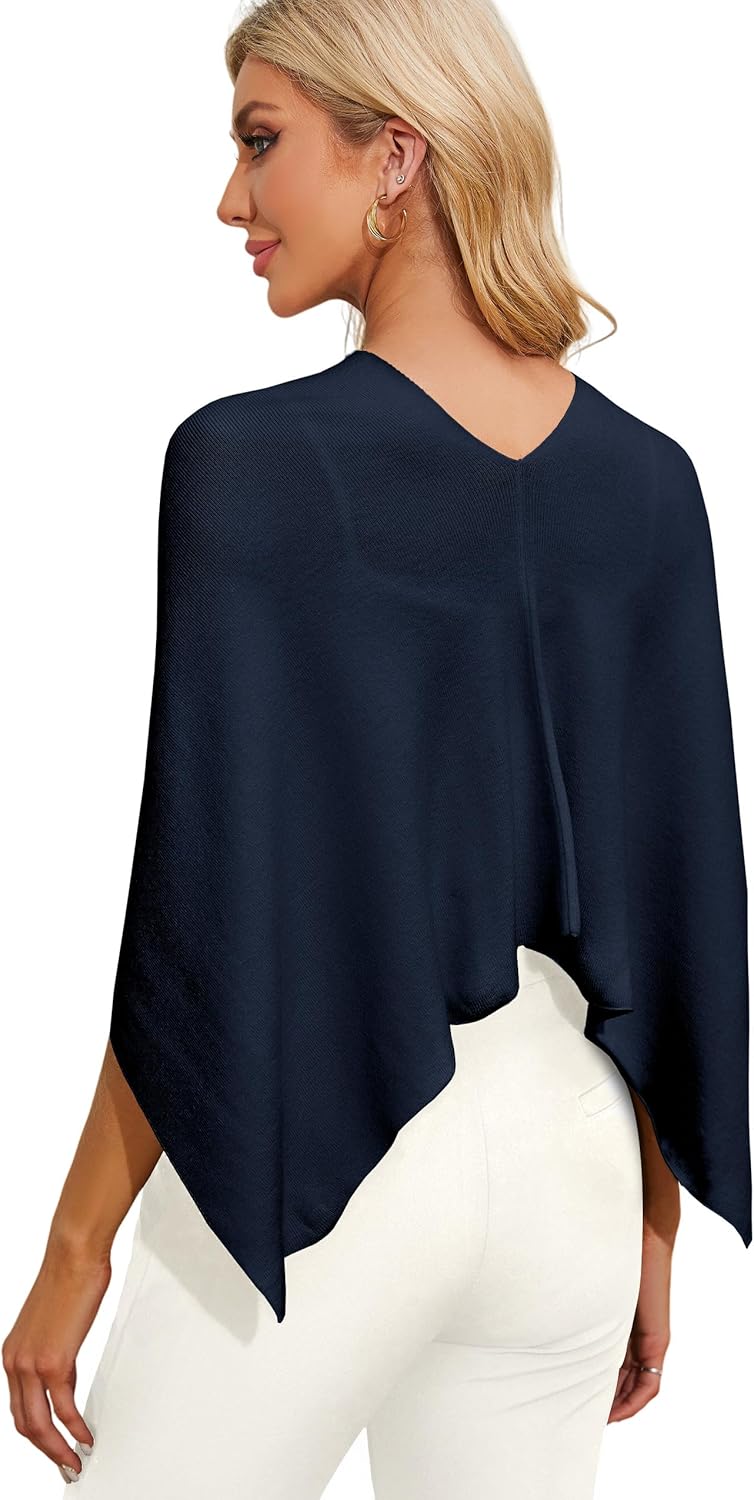 PULI Women Capri Poncho Sweater Petite Cropped Versatile Shawl Slender Frame Fit Soft Knit Wraps Cowl Neck Short Tops - Image 2