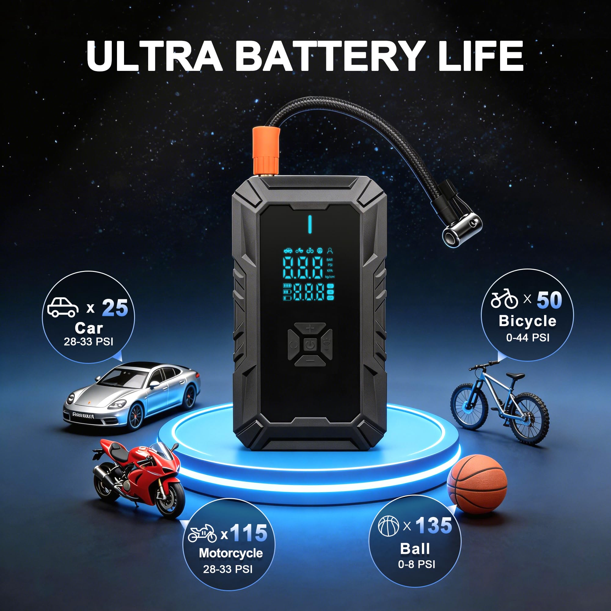 Démarreur de Batterie Auto Portable avec compresseur, Compatible véhicules Essence et Diesel 1,5L à 8L (Batteries 12V), gonflage Rapide des pneus, Aide au démarrage Durable – idéal Cadeau Homme