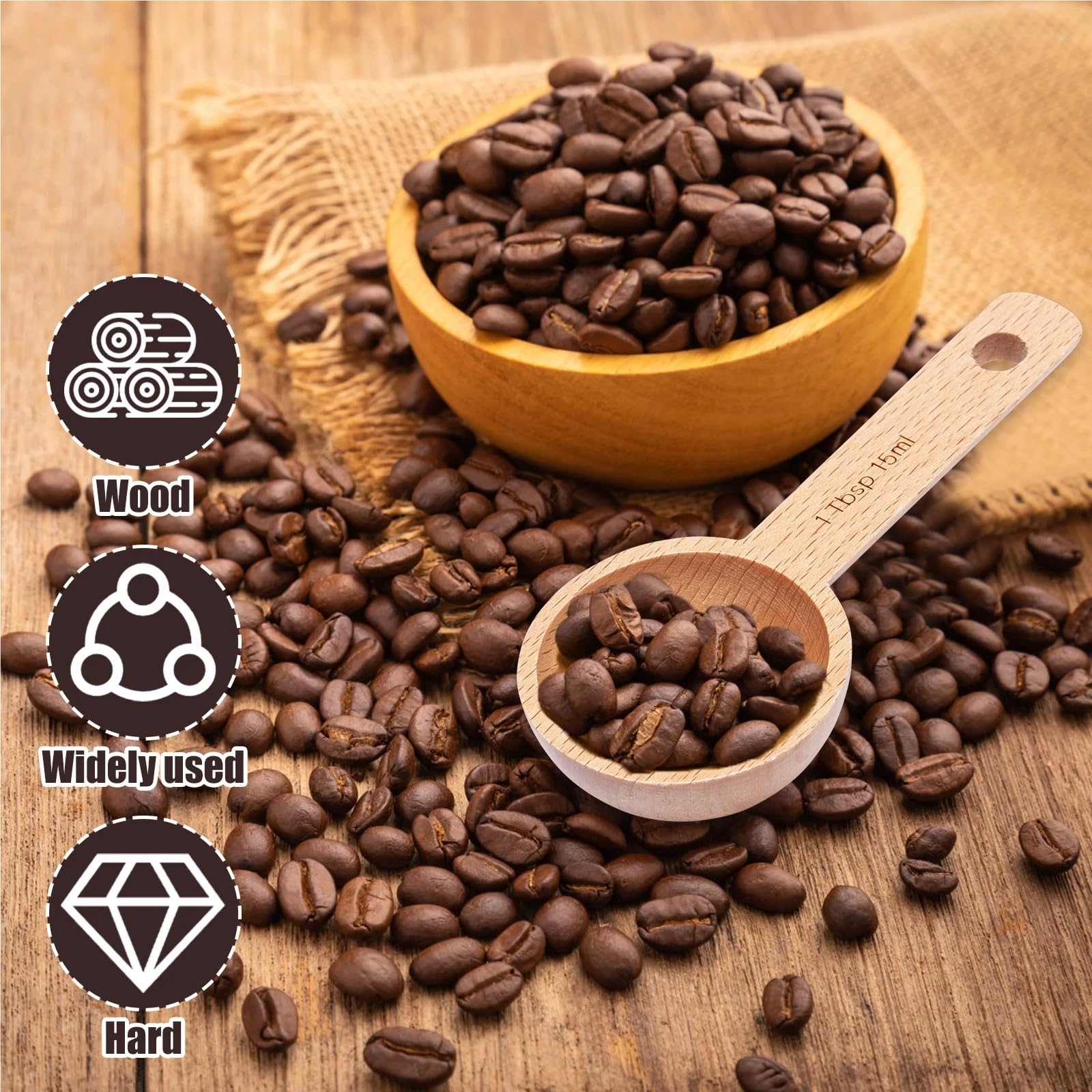 Holz Kaffee Scoops 8Pcs 15ml Messen Scoop Glatte Messung Robust Tee for Bohnen