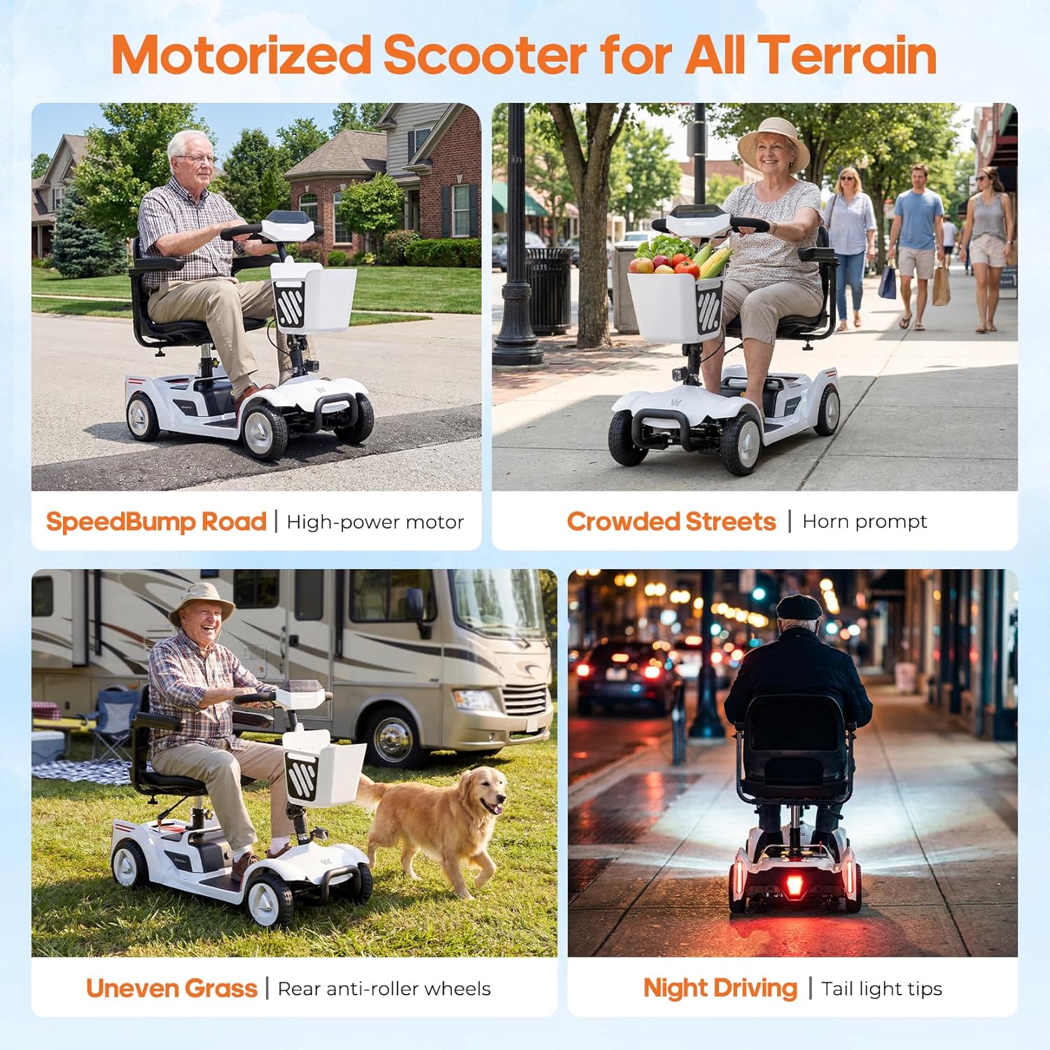 NFC One-Touch Unlock 4-Wheel Smart Mobility Scooter for Seniors & Adults with Digital Display, 12.4-Mile Range, 3.7 MPH, 3-Position Seat, Removable Battery, Dual Key Security, 330 lb Capacity, White - Image 8