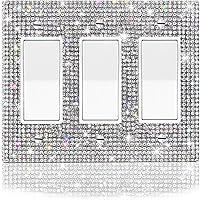 Vista 20 de 4 piezas de diamantes de imitación plateados brillantes para placas de pared, cubierta de interruptor de luz, cubierta de salida de diamantes