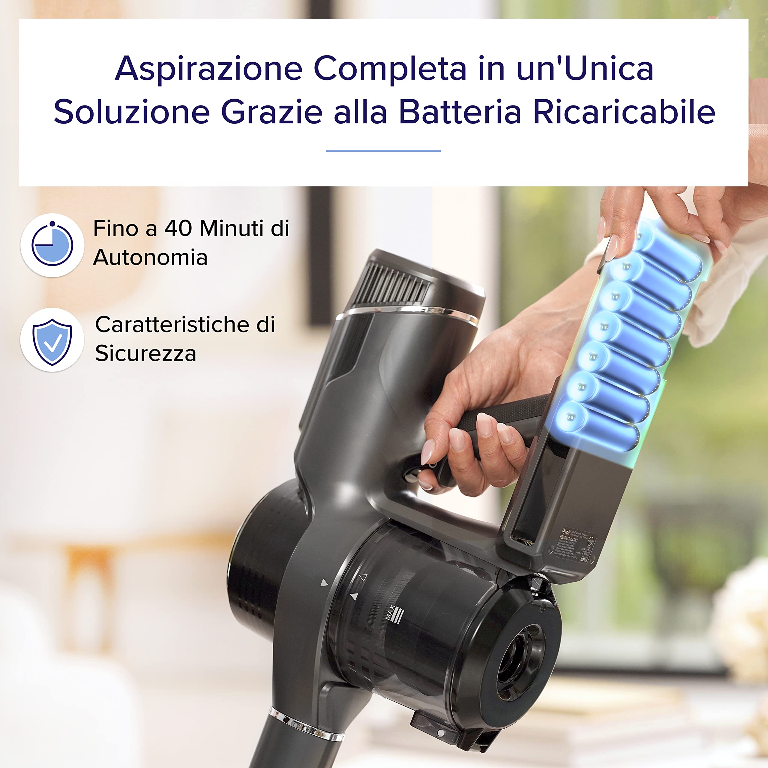 LEVOIT 25,9 V 2500 mAh Batteria di Ricambio per Aspirapolvere senza Fili VortexIQ 40, Autonomia da 12 a 40 Minuti