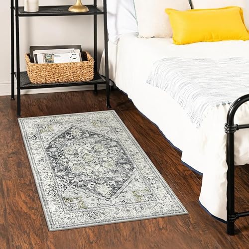 Miniatura 6 de Alfombra bohemia lavable a máquina de 2 x 3 pies, alfombra de interior pequeña para cocina, tapete desgastado y antideslizante retro para baño,