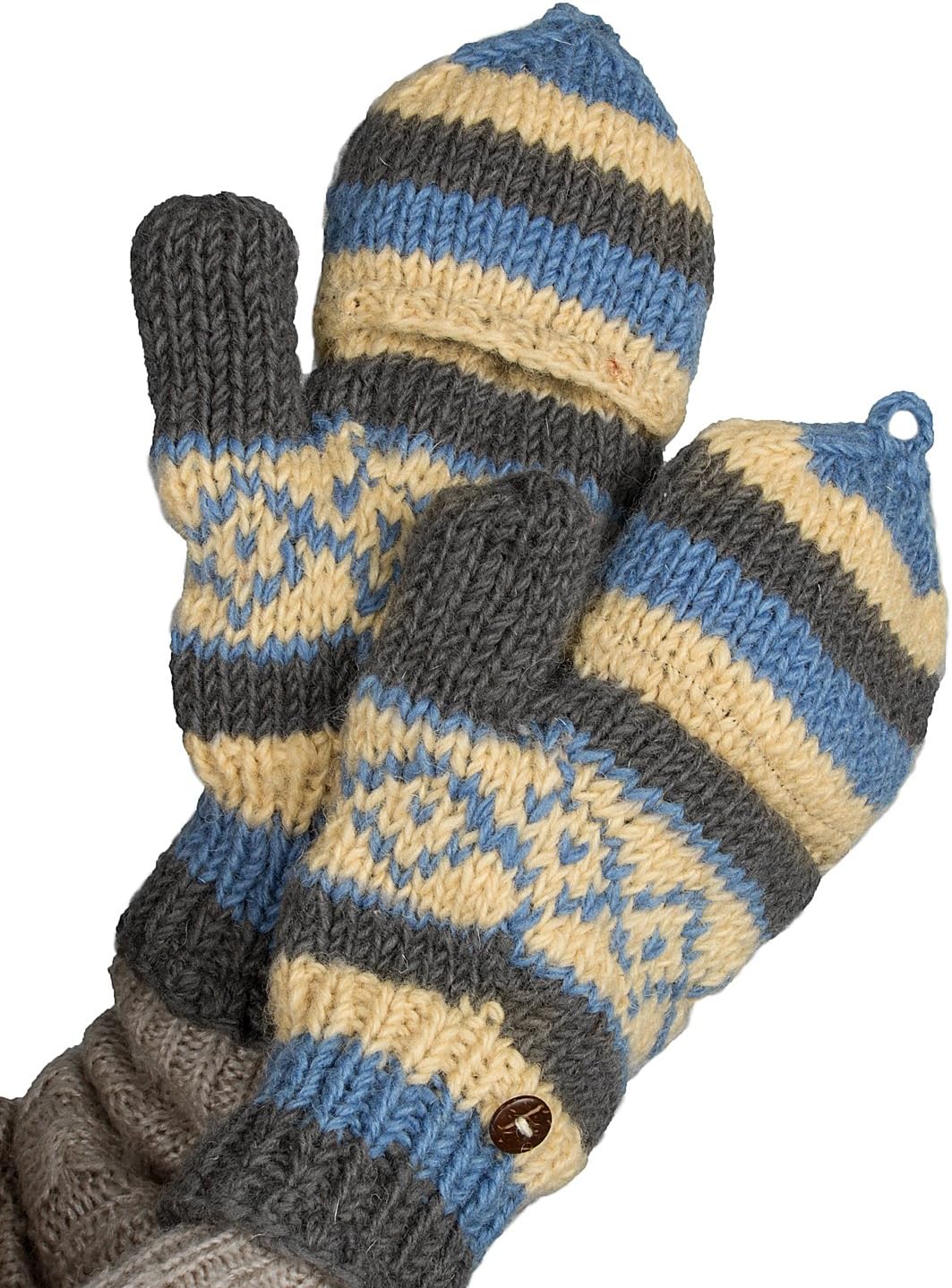 Tribe Azure Fair Trade Gloves Winter Women Warm, Wool Mittens, Convertible mitten, Cable Knit Womens Mittens Fleece