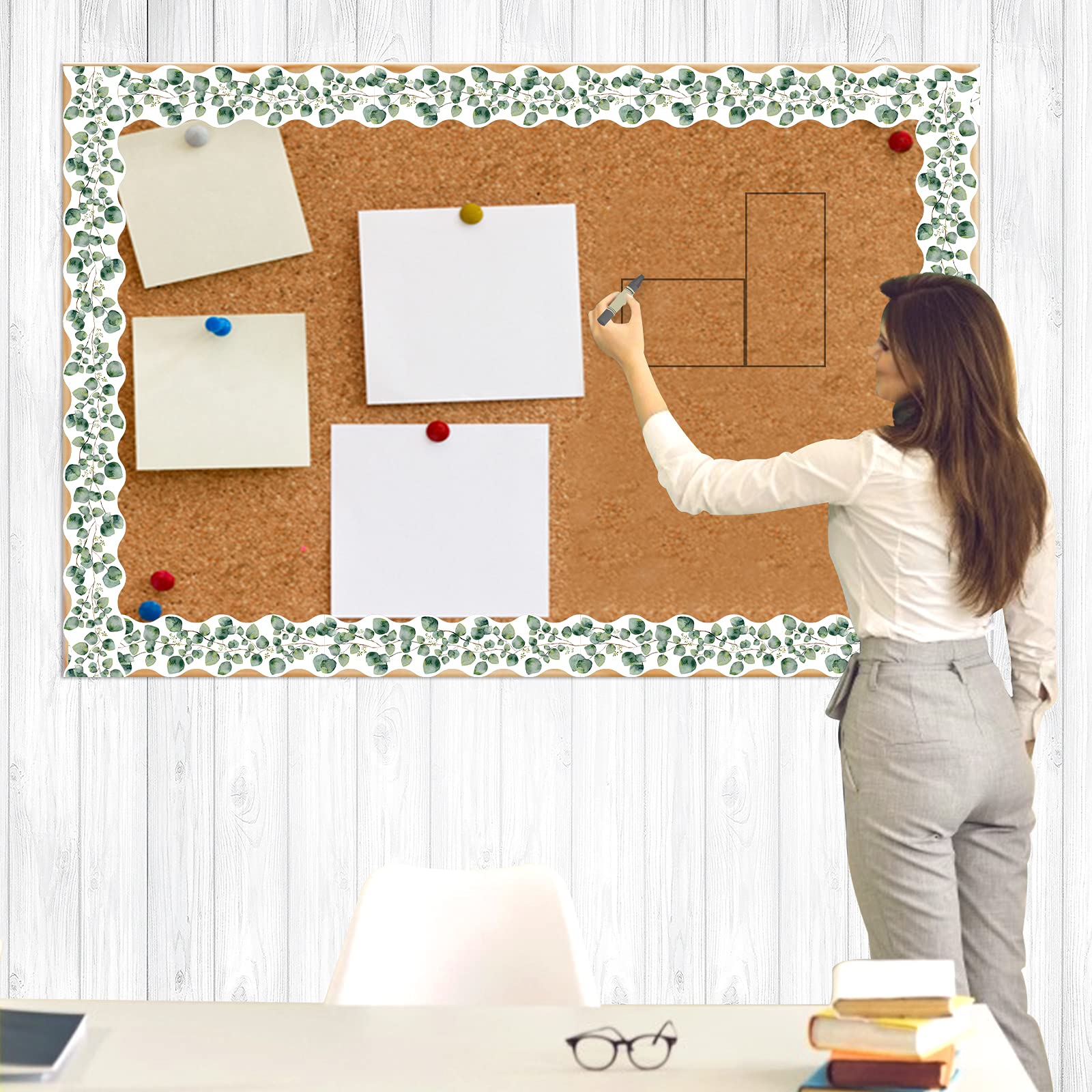 Pinnwand-Bordüren Eukalyptus-Design – 25,9 M, 5 Muster, Laminiert, Für Klassenzimmer, Büro, Deko