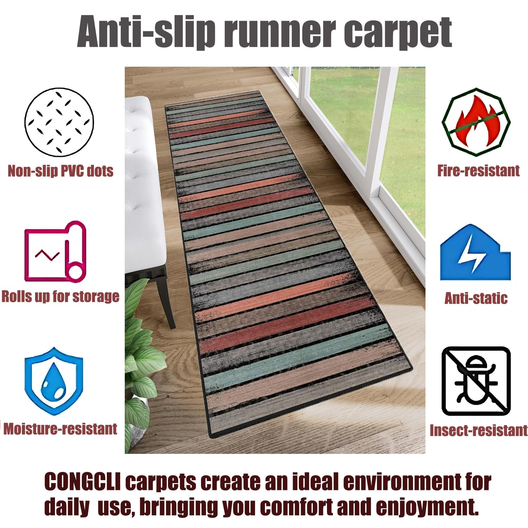 Wohnteppich Teppich Läufer 80 x 150 cm Flachgewebe Dezent Gemustert | Teppichläufer in Vielen Größen Teppichläufer Auf Maß für Wohnzimmer Flur Büro Schlafzimmer Küche, A