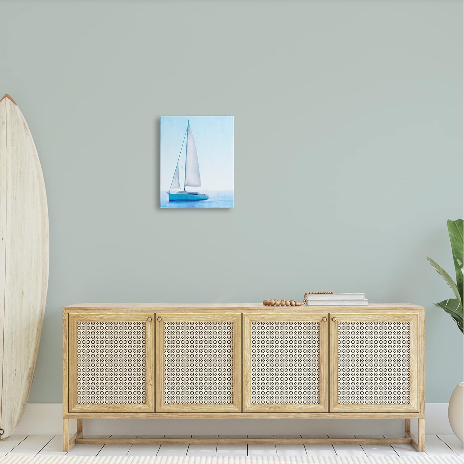 16" x 20" Blue Ocean Sailboat Canvas Wall Art