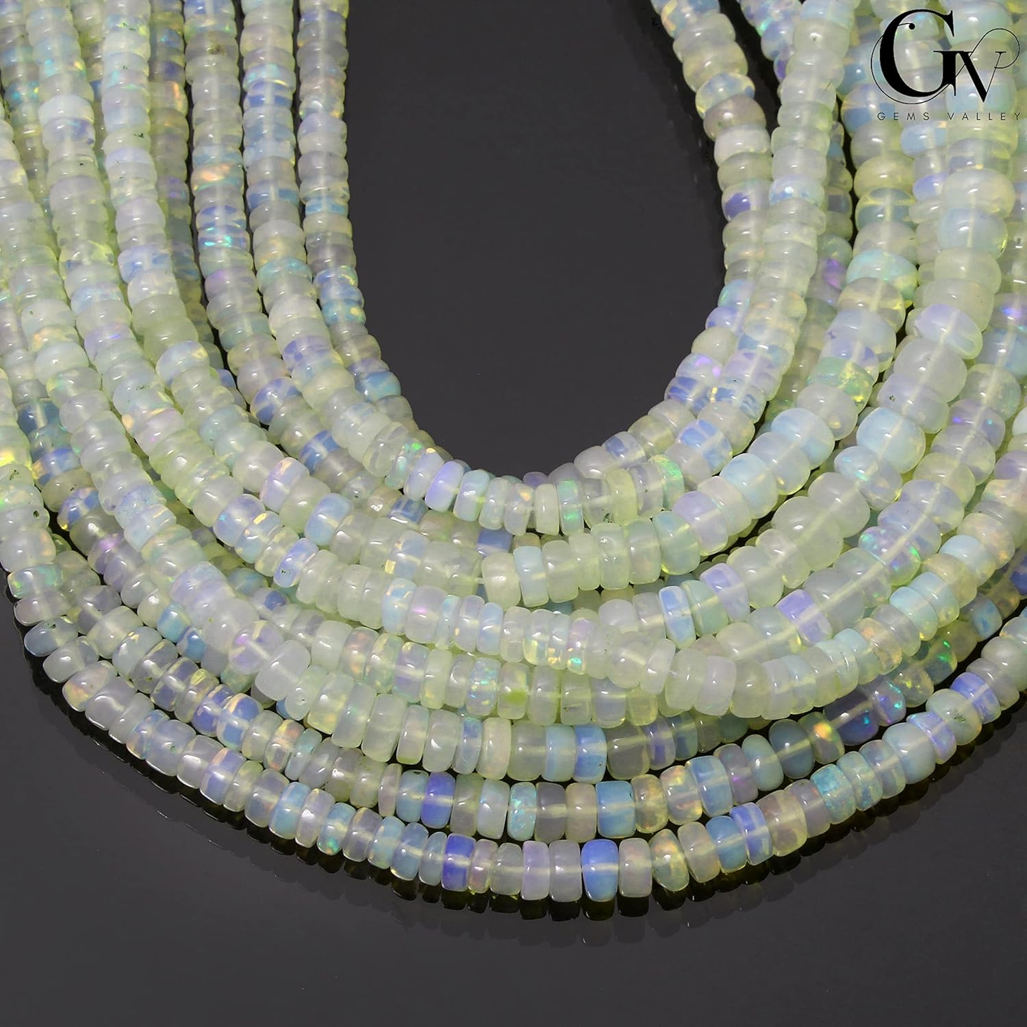 Fire Opal Smooth Rondelle Beads, 3.5-6 mm Multi Opal Loose Beads 8 Inches, Wholesale Bulk Opal Beads by Gems Valley (AMB-5567)