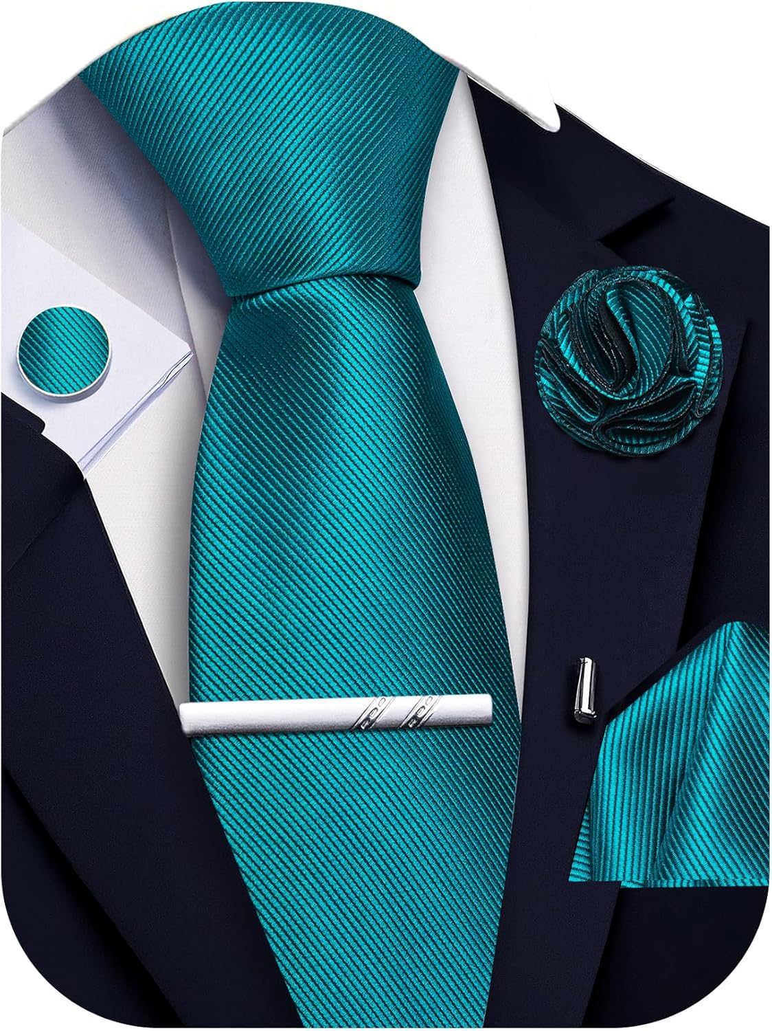 Seta Mano Fatto Cravatta Gemelli Fazzoletto Regali Set Festa Matrimonio - Foto 10