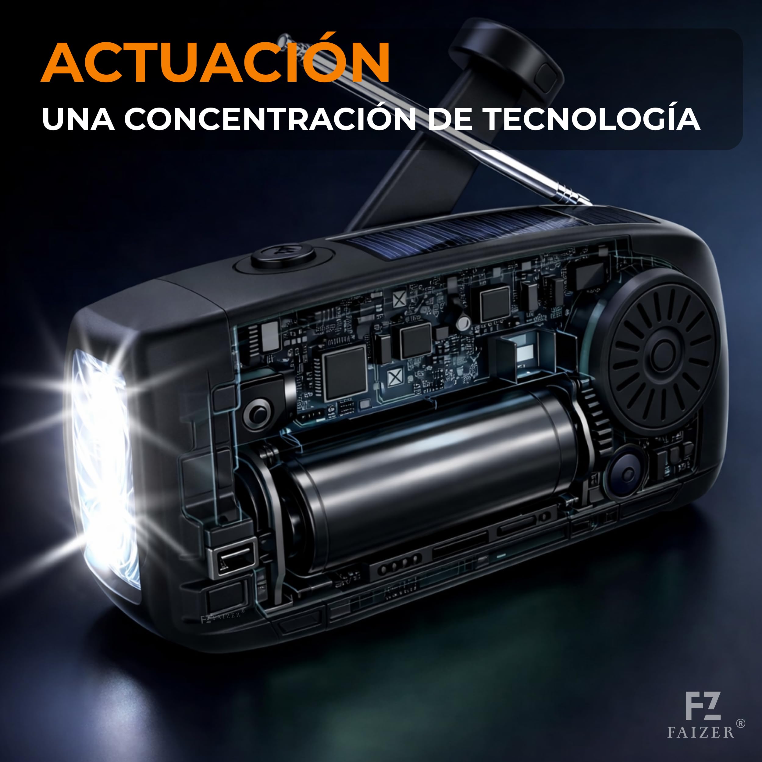 Radio Solar de Emergencia portatile con Manivela, 2000mAh, Power Bank, Radio a Pilas Am/FM/WB con Dinamo y Panel Solar, Linterna LED,linternas led Alta Potencia, Despertador Solar, Linterna Potente