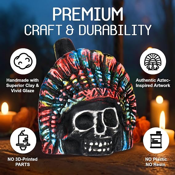 Aztec Death Whistle, death whistle, Traditional Skull Design, Tie-Dye Rainbow Pattern, 125+ Decibels