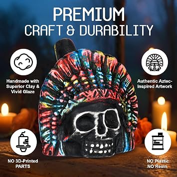 Aztec Death Whistle, death whistle, Traditional Skull Design, Tie-Dye Rainbow Pattern, 125+ Decibels