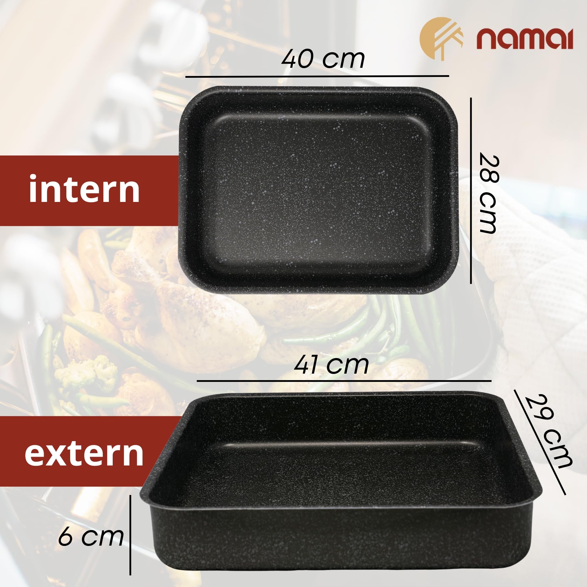 NAMAI - Auflaufform 40cm x 28cm - Lasagne Auflaufform - Geeignet Für Die Spülmaschine - Made In Italy -Aluminium